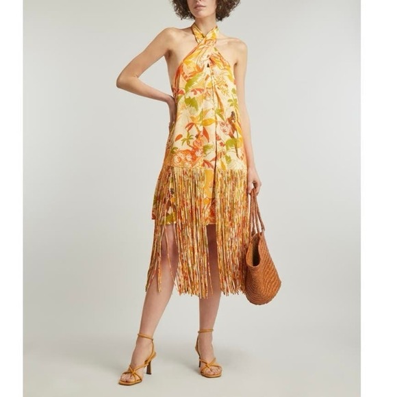 FARM Rio Dresses & Skirts - Farm Rio Leopard Forest Fringe Mini Dress in Leopard Forest Sand Size M NWT